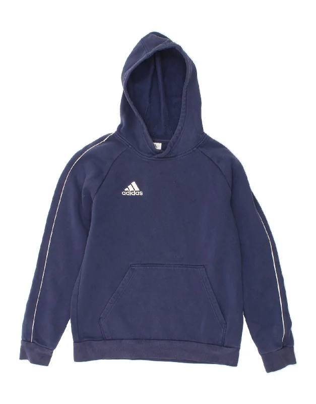 ADIDAS Boys Hoodie Jumper 13-14 Years Navy Blue Cotton