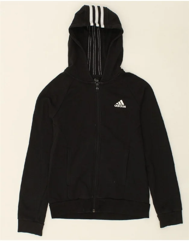 ADIDAS Boys Zip Hoodie Sweater 11-12 Years Black Cotton