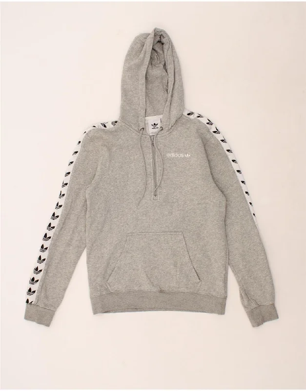 ADIDAS Womens Graphic Zip Neck Hoodie Jumper UK 6 XS Grey Cotton