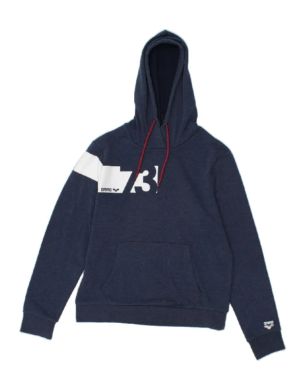 ARENA Mens Graphic Hoodie Jumper Medium Navy Blue Cotton