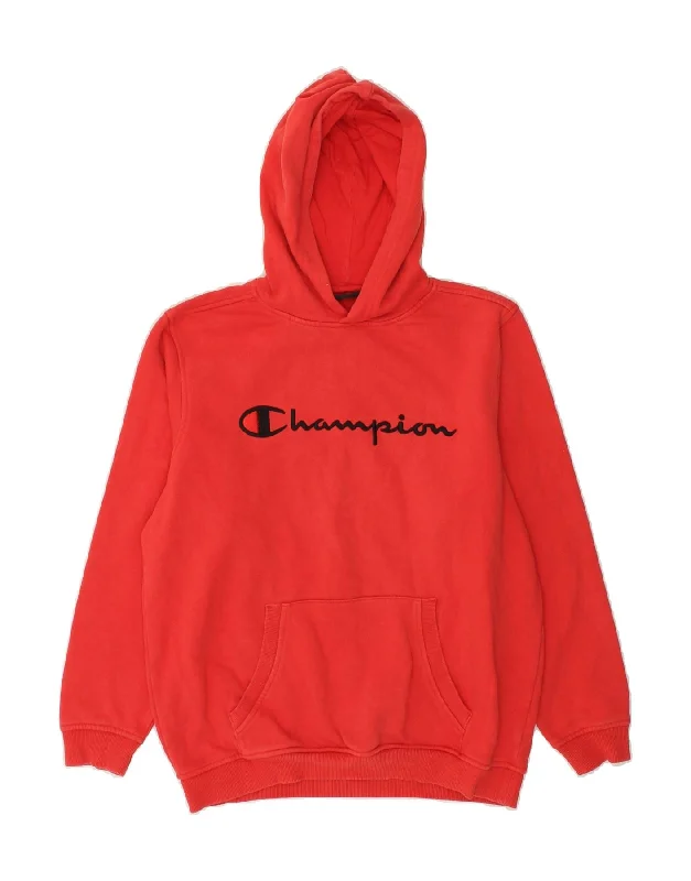 CHAMPION Boys Graphic Hoodie Jumper 13-14 Years Red Cotton