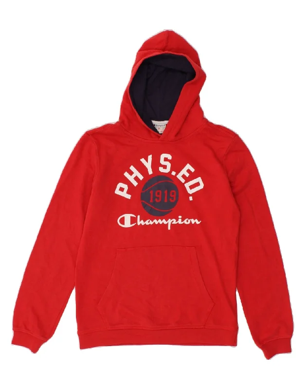 CHAMPION Boys Graphic Hoodie Jumper 13-14 Years XL Red Cotton