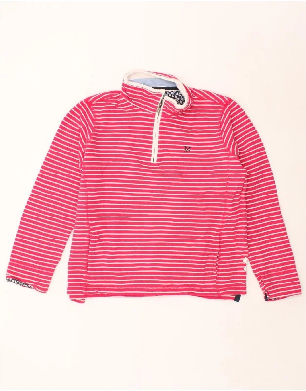 CREW CLOTHING Womens Zip Neck Sweatshirt Jumper UK 16 Large  Pink Striped