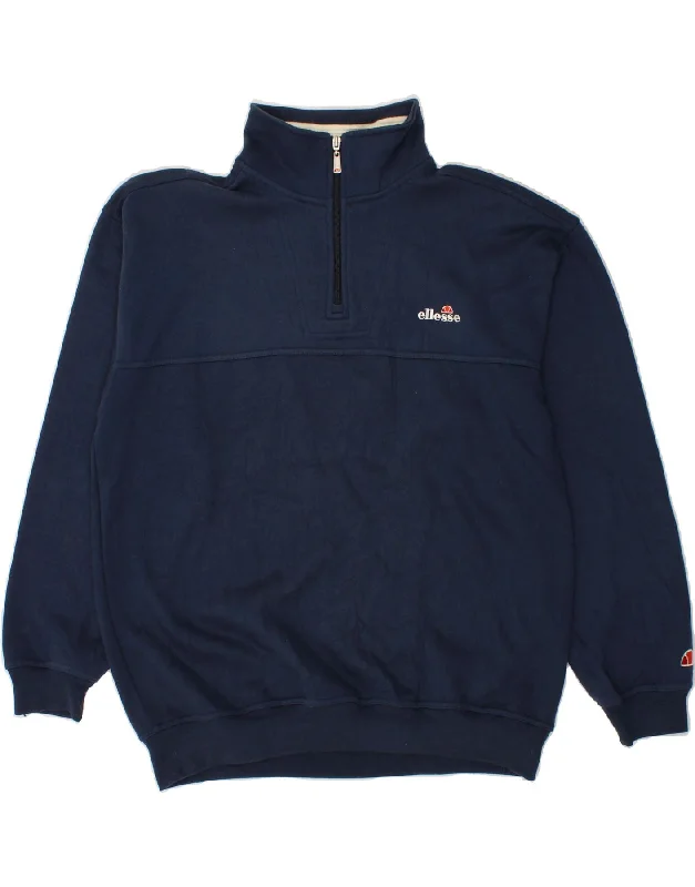 ELLESSE Mens Zip Neck Sweatshirt Jumper Medium Navy Blue Polyester