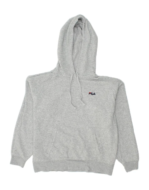 FILA Womens Hoodie Jumper UK 16 Large Grey Cotton