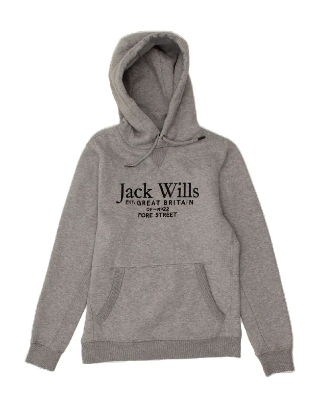 JACK WILLS Mens Graphic Hoodie Jumper Small Grey Cotton