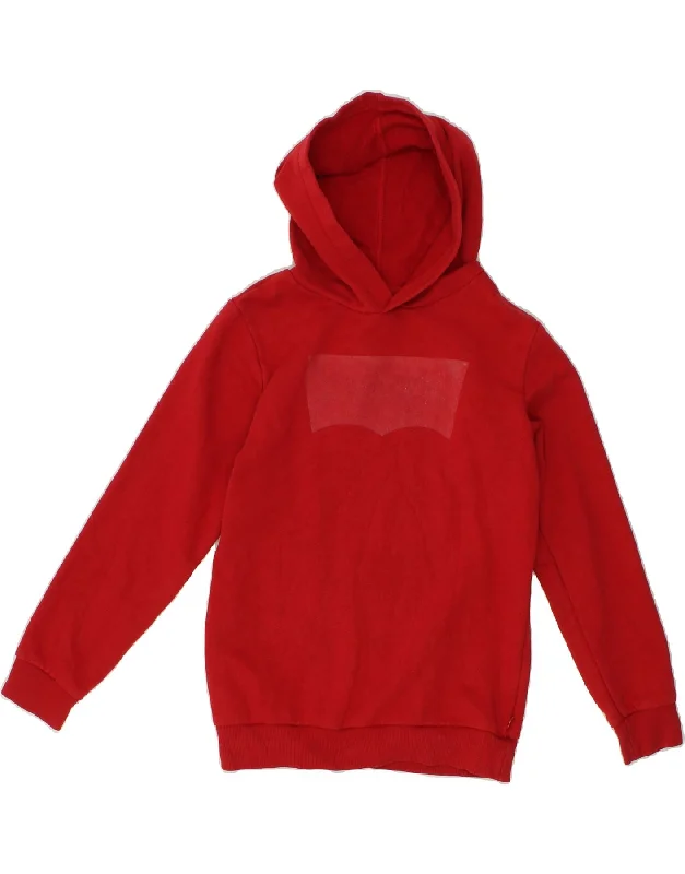 LEVI'S Boys Graphic Hoodie Jumper 10-11 Years Large Red Cotton