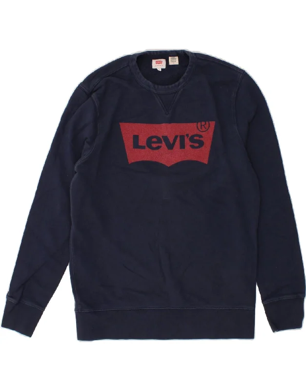 LEVI'S Womens Graphic Sweatshirt Jumper UK 16 Large Navy Blue Cotton