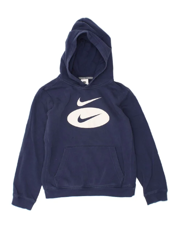 NIKE Boys Graphic Hoodie Jumper 12-13 Years Large  Navy Blue Cotton