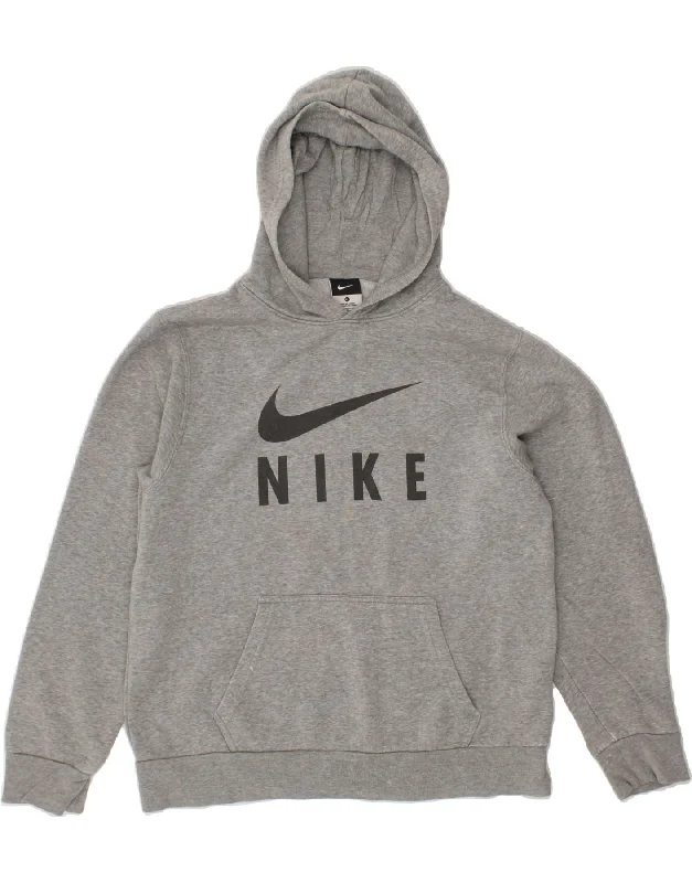 NIKE Boys Graphic Hoodie Jumper 13-14 Years XL Grey Cotton