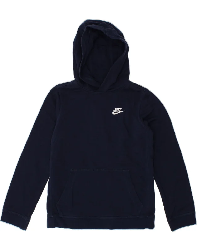 NIKE Boys Hoodie Jumper 12-13 Years Large  Navy Blue Cotton