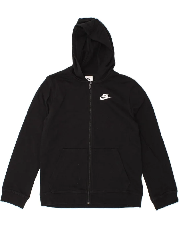 NIKE Boys Zip Hoodie Sweater 12-13 Years Large  Black Cotton