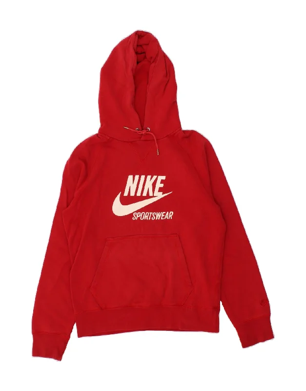 NIKE Mens Graphic Hoodie Jumper UK 34/36 Small Red Cotton