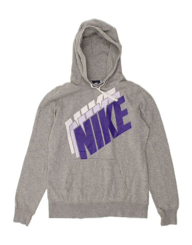 NIKE Womens Hoodie Jumper UK 14 Medium Grey Cotton