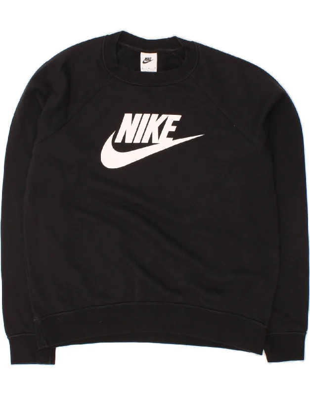 NIKE Womens Loose Fit Graphic Sweatshirt Jumper UK 12 Medium Black Cotton