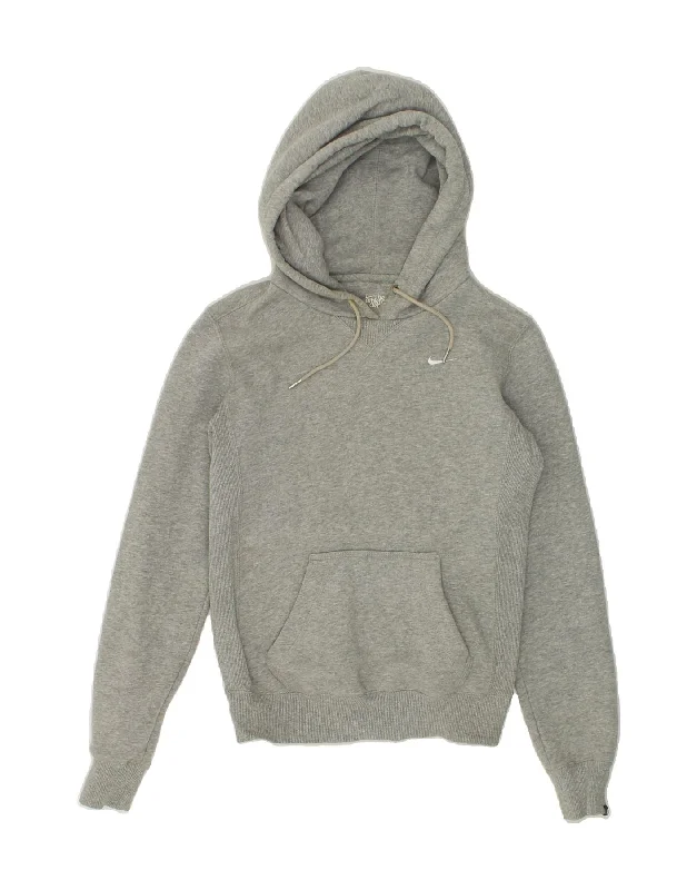 NIKE Womens Oversized Hoodie Jumper UK 6 XS Grey Cotton