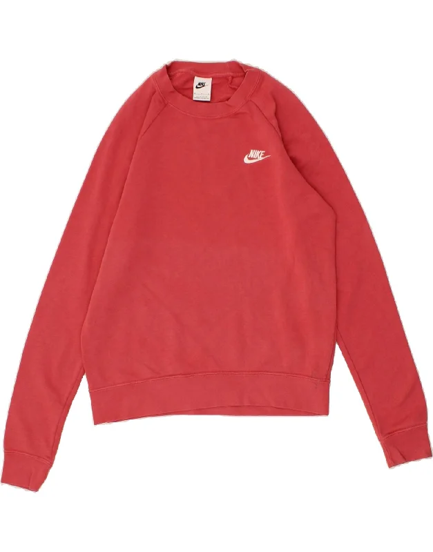 NIKE Womens Sweatshirt Jumper UK 14 Medium Red Cotton