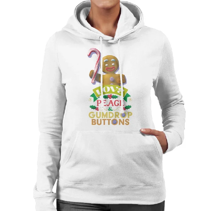 Shrek Christmas Gingerbread Man Love Peace Gumdrop Buttons Women's Hooded Sweatshirt