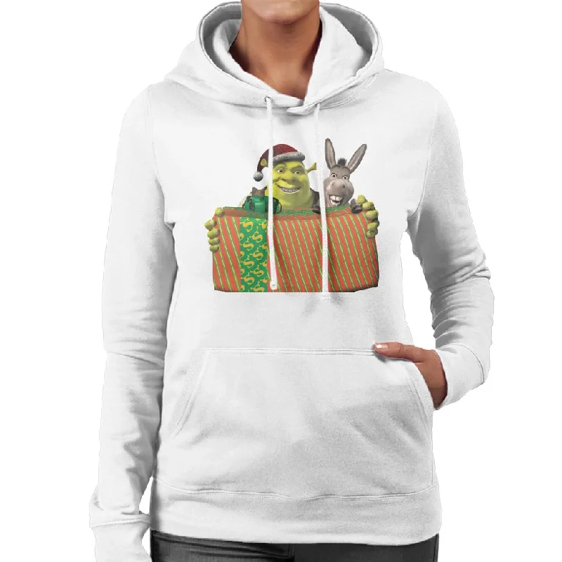 Shrek Christmas Shrek And Donkey Festive Box Women's Hooded Sweatshirt