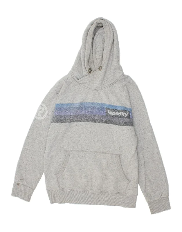 SUPERDRY Mens Hoodie Jumper 2XL Grey Flecked Cotton