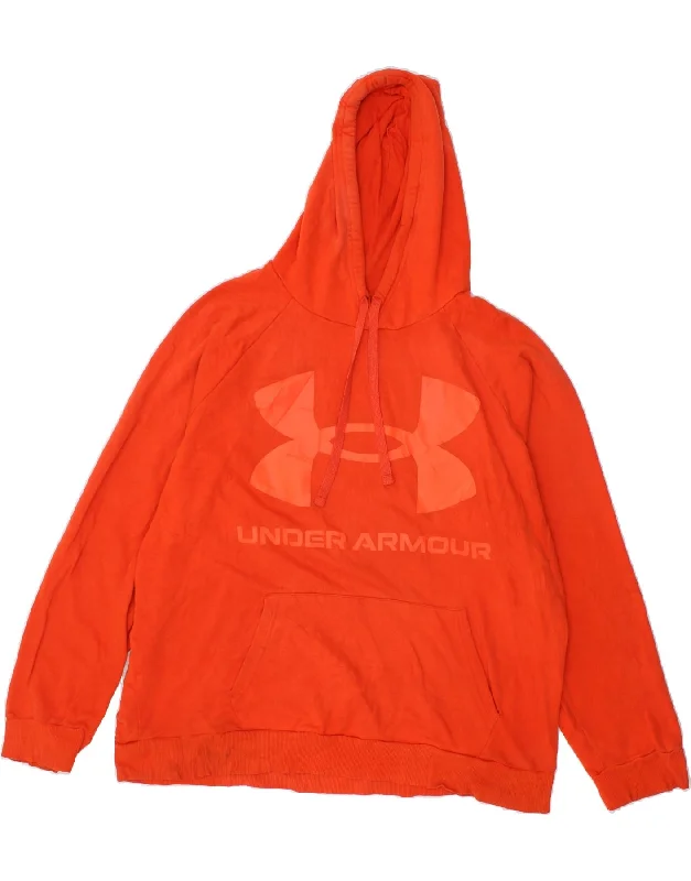 UNDER ARMOUR Mens Graphic Hoodie Jumper 2XL Orange Cotton