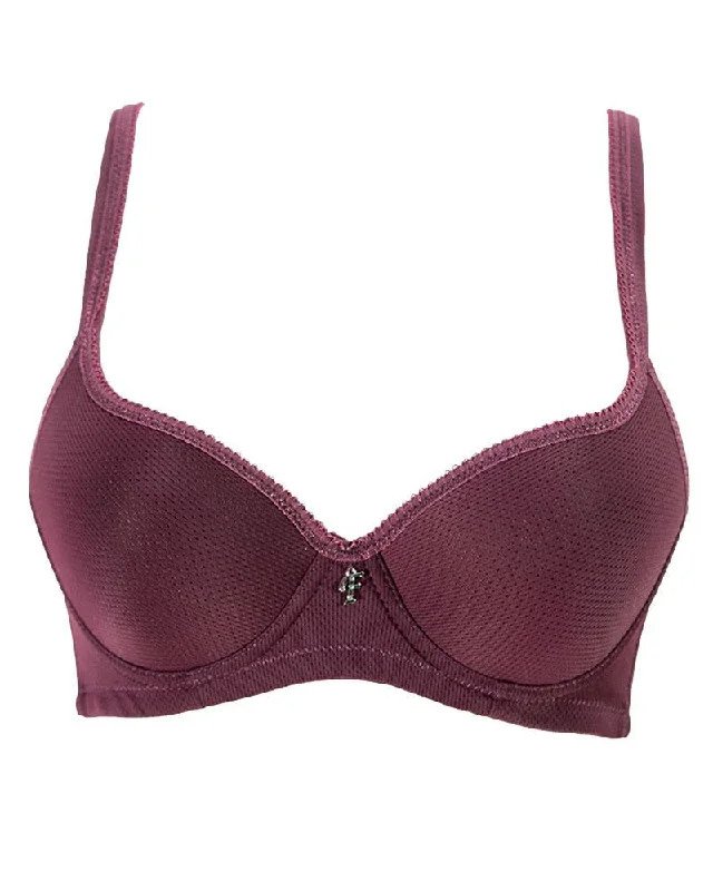 Maroon Soft Net Flourish Bra - Single Soft Padded Underwired Bra - FL3263