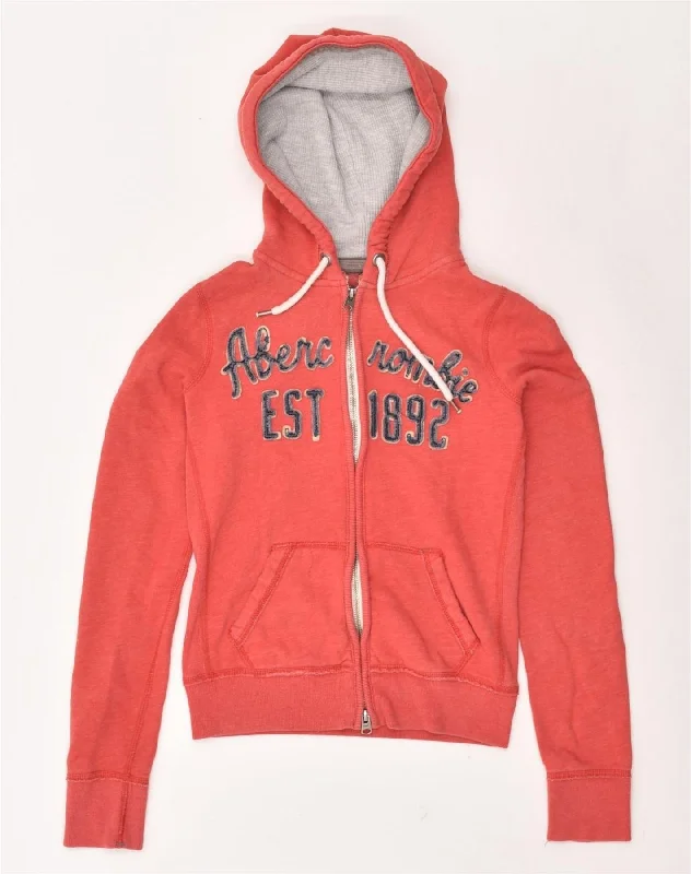 ABERCROMBIE & FITCH Womens Graphic Zip Hoodie Sweater UK 8 Small Red