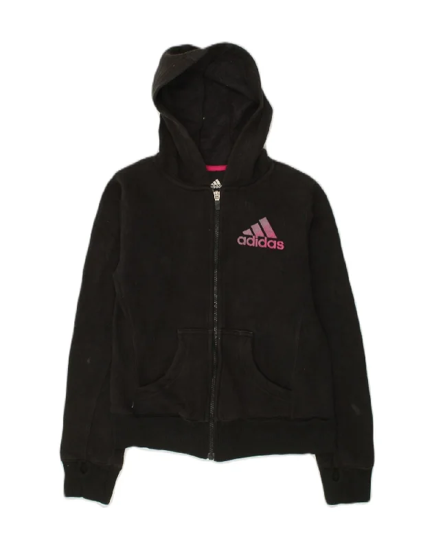 ADIDAS Womens Zip Hoodie Sweater UK 10/12 Medium Black Cotton