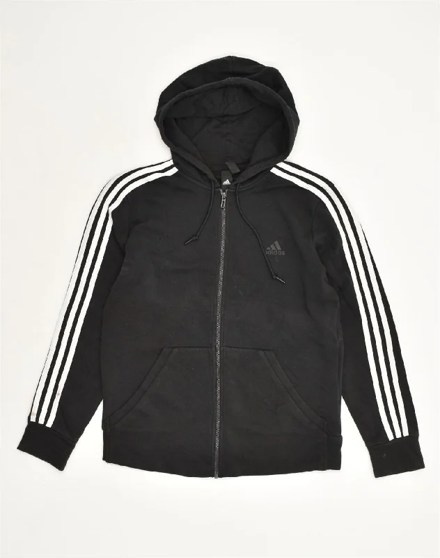 ADIDAS Womens Zip Hoodie Sweater UK 12-14 Medium Black Cotton