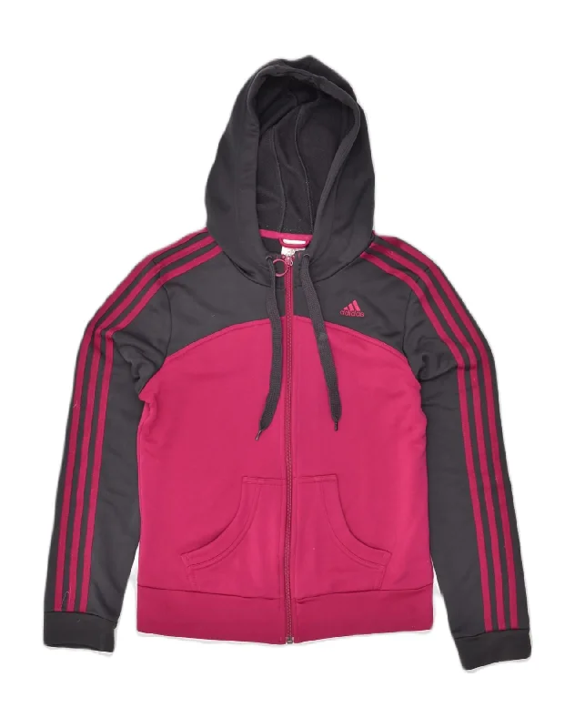 ADIDAS Womens Zip Hoodie Sweater UK 12 Medium Pink Colourblock Polyester