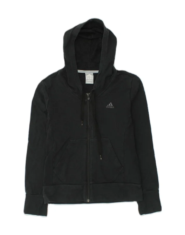 ADIDAS Womens Zip Hoodie Sweater UK 14 Large Black Cotton