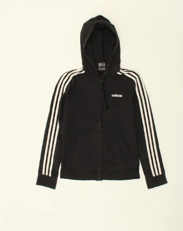 ADIDAS Womens Zip Hoodie Sweater UK 8-10 Small Black Cotton