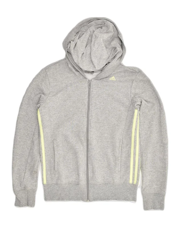 ADIDAS Womens Zip Hoodie Sweater UK 8-10 Small Grey Cotton