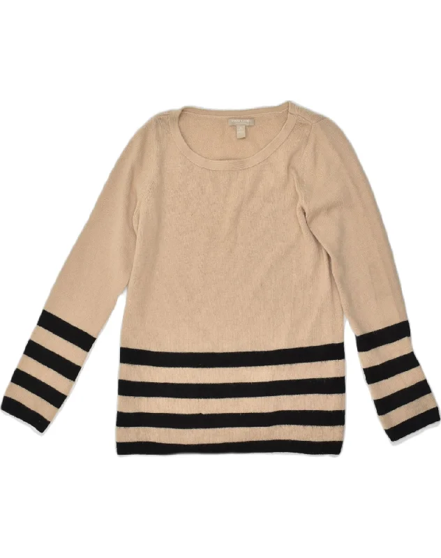 BANANA REPUBLIC Womens Crew Neck Jumper Sweater UK 14 Large Beige Striped