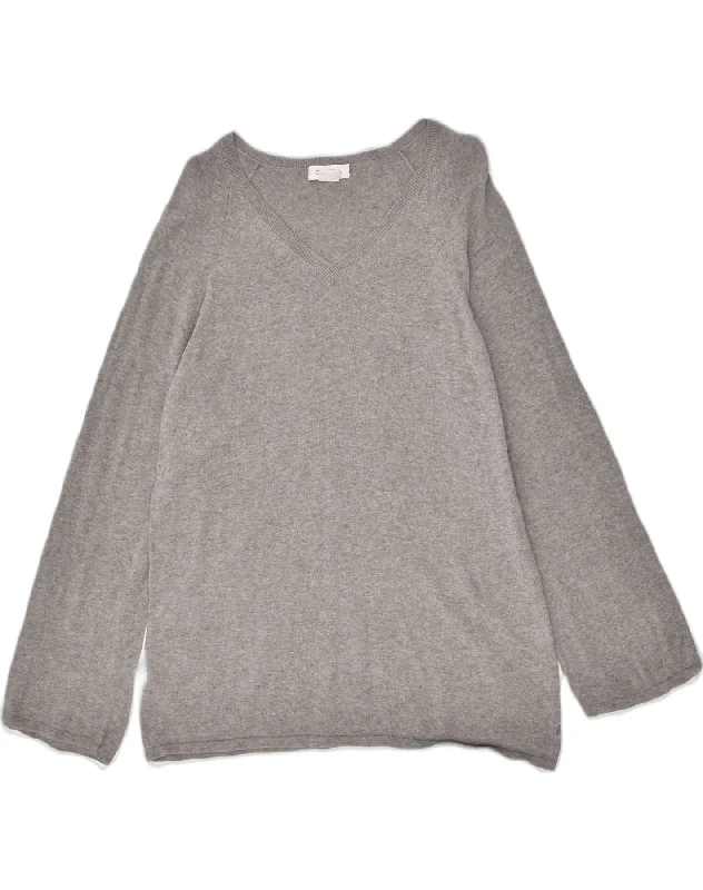 CALVIN KLEIN Womens V-Neck Jumper Sweater UK 14 Medium Grey Cotton