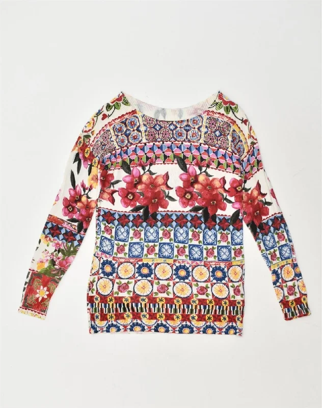 DESIGUAL Womens Boat Neck Jumper Sweater UK 8 Small Multicoloured Floral