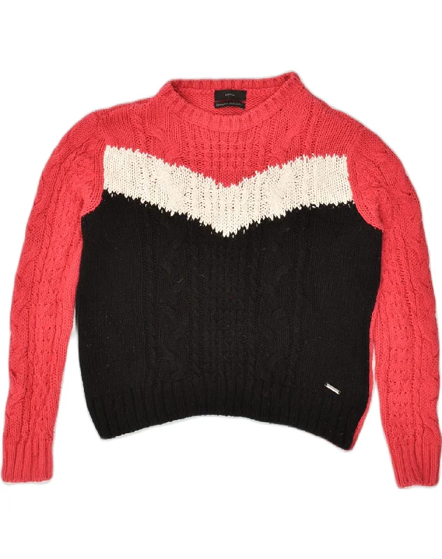 DIESEL Womens Boat Neck Jumper Sweater UK 14 Large Red Colourblock Cotton