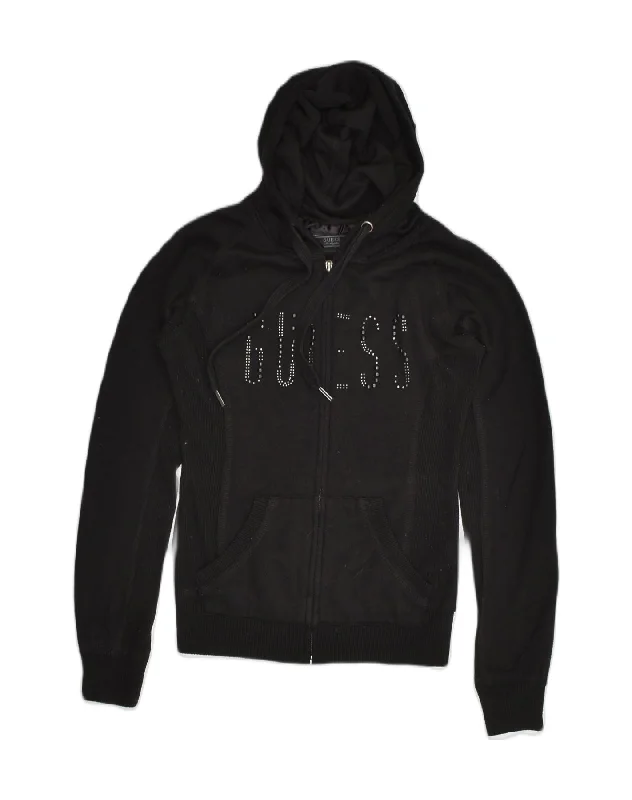 GUESS Womens Graphic Zip Hoodie Sweater UK 10 Small Black Polyester