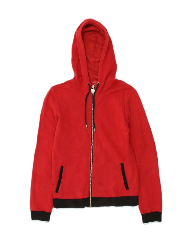 GUESS Womens Zip Hoodie Sweater UK 10 Small Red Cotton