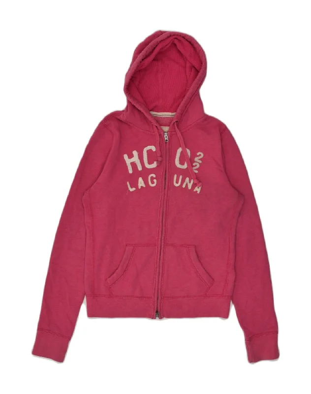 HOLLISTER Womens Zip Hoodie Sweater UK 16 Large Pink Cotton