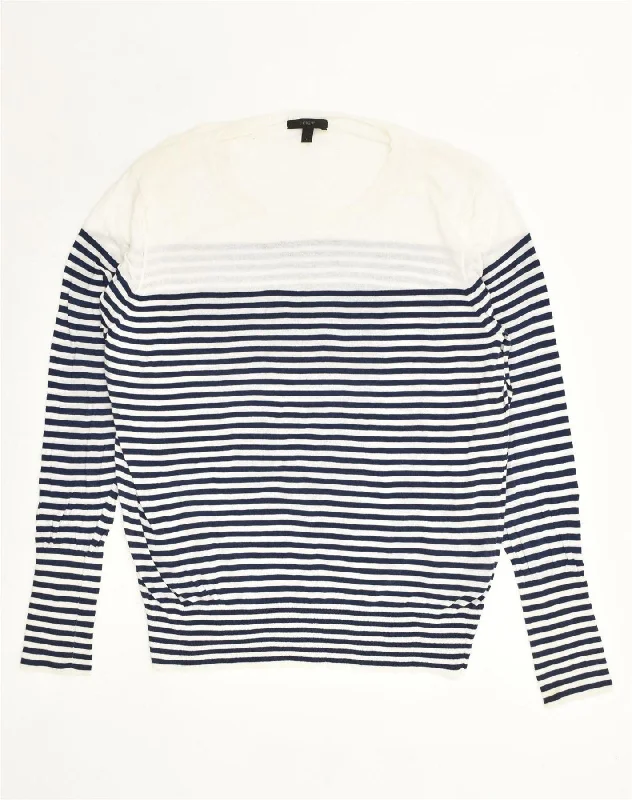 J. CREW Womens Boat Neck Jumper Sweater UK 14 Large Navy Blue Striped