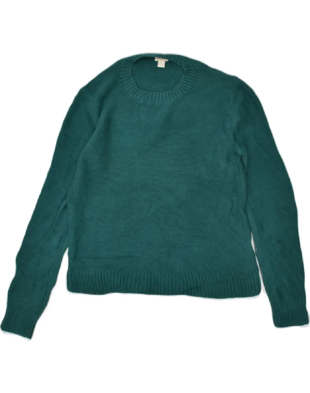 J. CREW Womens Crew Neck Jumper Sweater UK 14 Medium Green Cotton