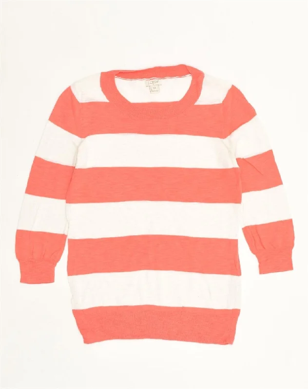 J. CREW Womens Crew Neck Jumper Sweater UK 4 XS Orange Striped Cotton