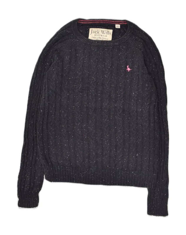 JACK WILLS Womens Crew Neck Jumper Sweater UK 10 Small Navy Blue Flecked