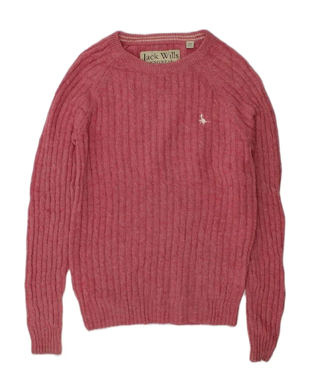 JACK WILLS Womens Crew Neck Jumper Sweater UK 10 Small  Pink Lambswool