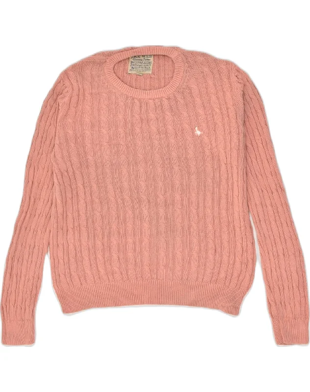 JACK WILLS Womens Crew Neck Jumper Sweater UK 14 Large Pink Cotton