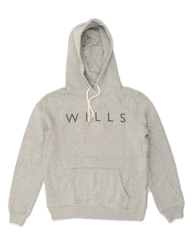 JACK WILLS Womens Graphic Zip Hoodie Sweater UK 10 Small  Grey Cotton