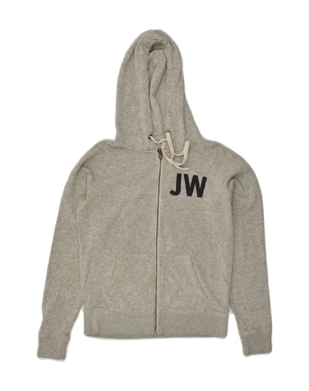 JACK WILLS Womens Graphic Zip Hoodie Sweater UK 10 Small Grey Polyester