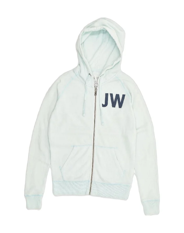 JACK WILLS Womens Graphic Zip Hoodie Sweater UK 8 Small  Blue Polyester