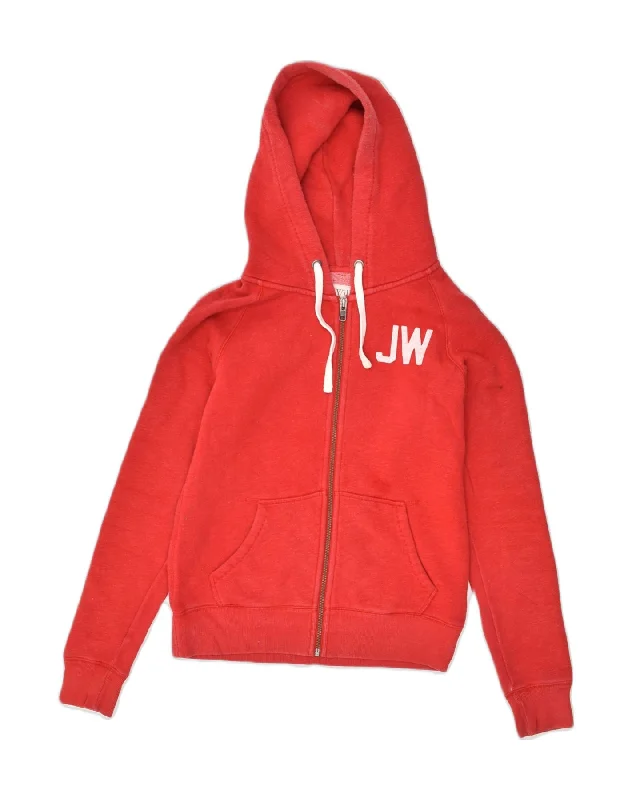 JACK WILLS Womens Graphic Zip Hoodie Sweater UK 8 Small Red Cotton